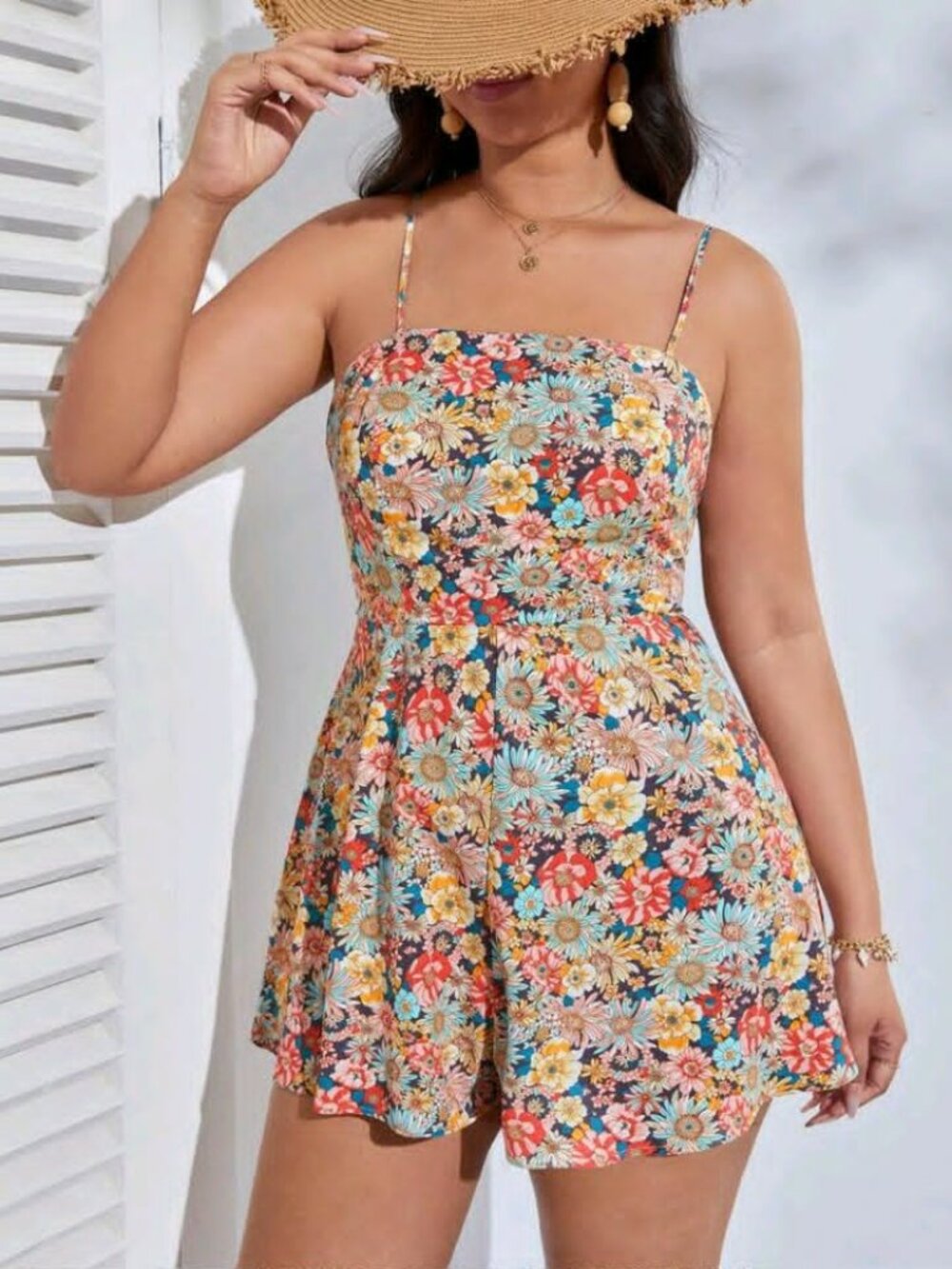 SHEIN VCAY Plus Allover Floral Print Cami Summer Boho Romper